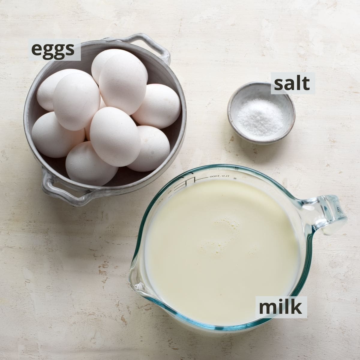 Labeled ingredients for hrutka egg cheese.
