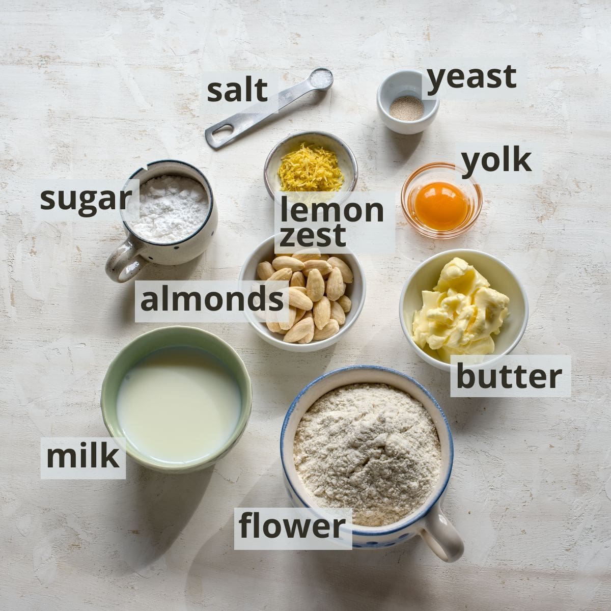 Labeled ingredients for Lomnické kroužky dough.