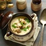 Czech beer soup (pivní polévka) served in a bowl.