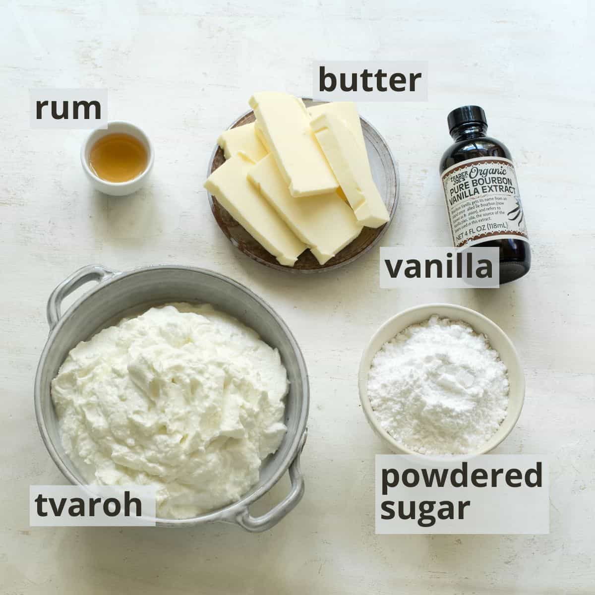 Labeled ingredients for tvaroh cream.
